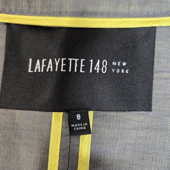 Lafayette 148 Blazer Womens 8 Cotton Slate Gray Shimmer Two Button Corpcore Prep - Picture 4 of 12